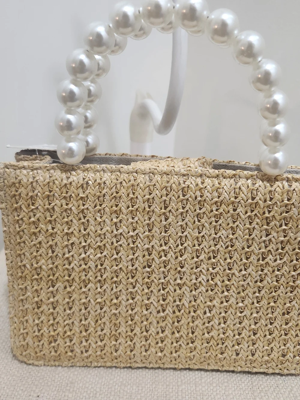 Pearl-Trim Straw Tote Bag in Cream! - Picture 4 of 8